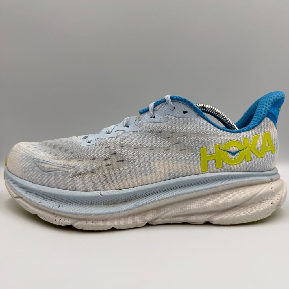 Hoka Clifton 9 Running Shoes White Blue Mens Size 11.5 2E Wide Athletic Sneakers - Picture 3 of 9